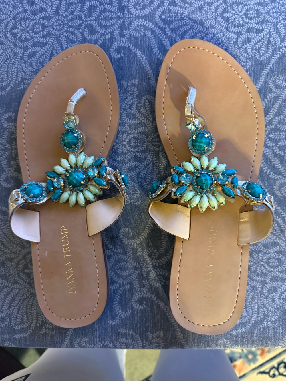 Ivanka Trump Womens Turquoise Jeweled Tan Sandals, BRAND NEW